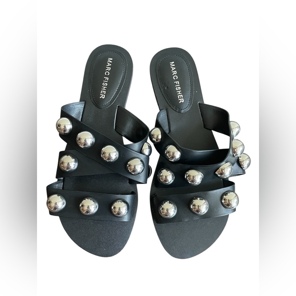 New Marc Fisher Black Women Silver Sandal Size 65
